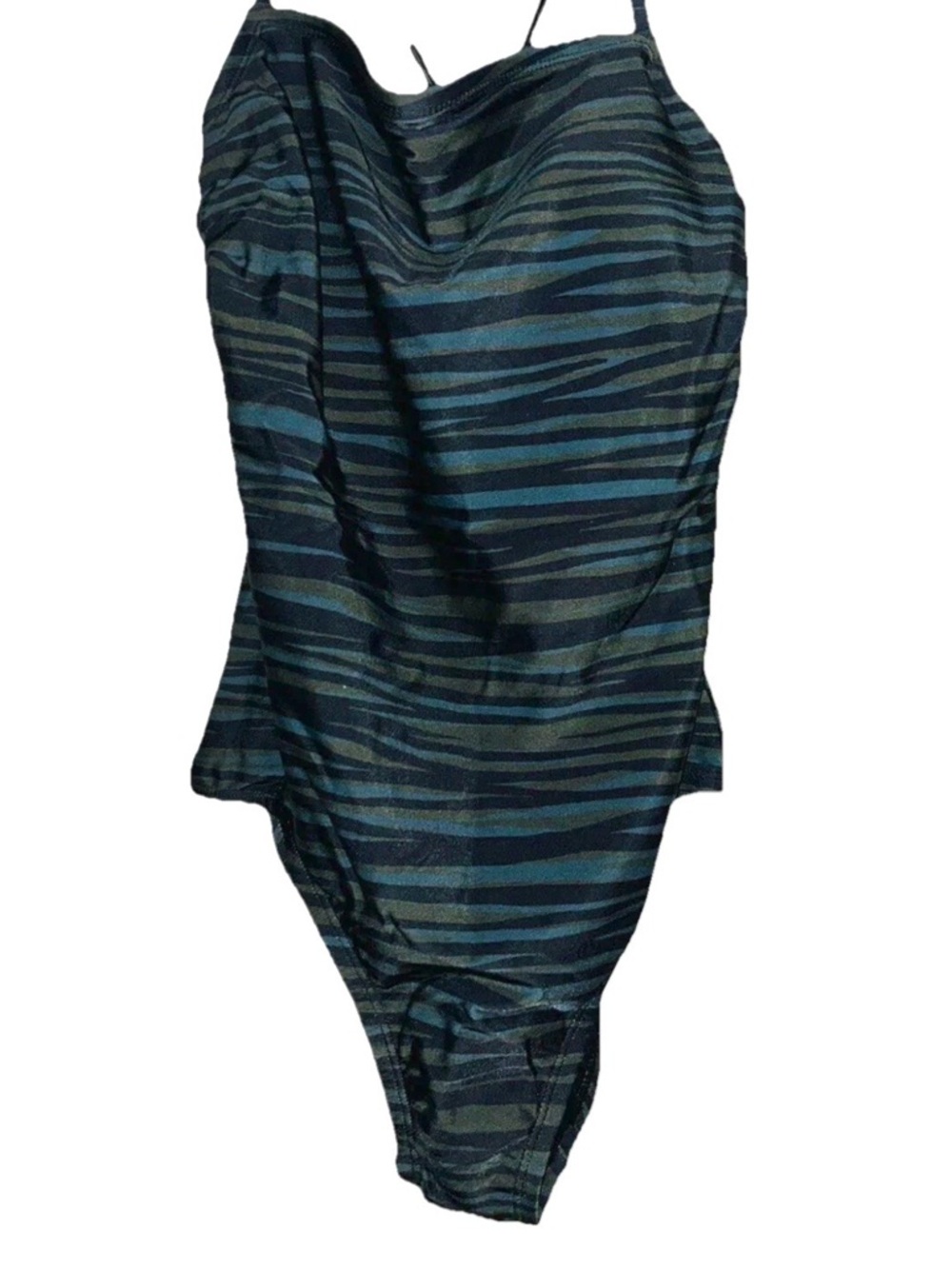 Womens Straight Neck Cinch Back Modern One Piece Zebra Stripe Swimsuit Beachwear